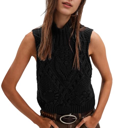 Colorful world Womens Sweater Vest Turtleneck Sleeveless Crochet Knit Pullover Tank Tops Casual Fashion Trendy Outfits
