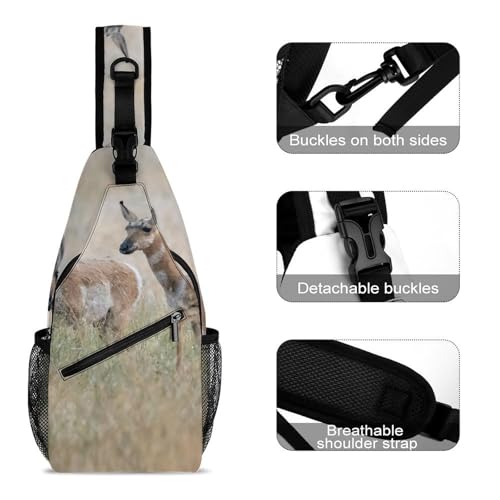 Pronghorn Antelope Sling Backpack Crossbody Bags with Pocket for Women And Men Chest Bag for Travel Hiking3