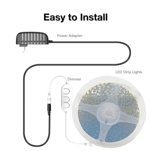 Image of phopollo White LED Strip Lights, 18ft Dimmable 6500k Daylight White Led Light Strip, 840 LEDs Flexible Led Lights for Bedroom, Mirror, Kitchen Decoration