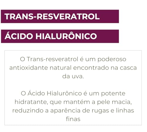 RESVERA ULTRA Trans-resveratrol, Ácido Hialurônico, Biotina, Coenzima Q10, Vitaminas B3, B12 e Zinco