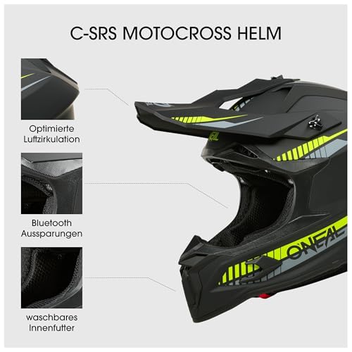O'NEAL C-SRS kask motocrossowy SOLID czarny/neonowy żółty (rozmiar M) – certyfikat ECE 22.06, wytrzymała skorupa ABS, wydajny system wentylacji i wyjmowana, nadająca się do prania wyściółka wewnętrzna