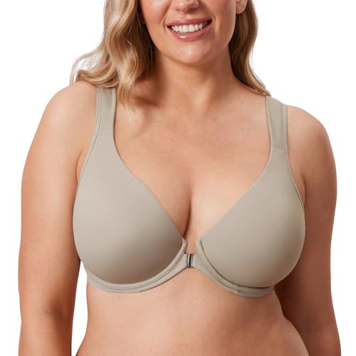 Image of DELIMIRA Women's Front Closure Posture Plunge Bras | Full Coverage, Plus Size, Underwire, No Padding Unlined, Back Support, Seamless, B-H Cups