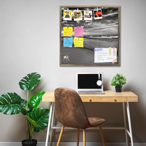 Image of ArtzFolio Sea, Air, & Land Monochrome Contrast | Bulletin Board Notice Pin Board | Vision Soft Board Combo with Thumb Push Pins & Sticky Notes | Antique Golden Frame | 28 x 28 inch (71 x 71 cms)