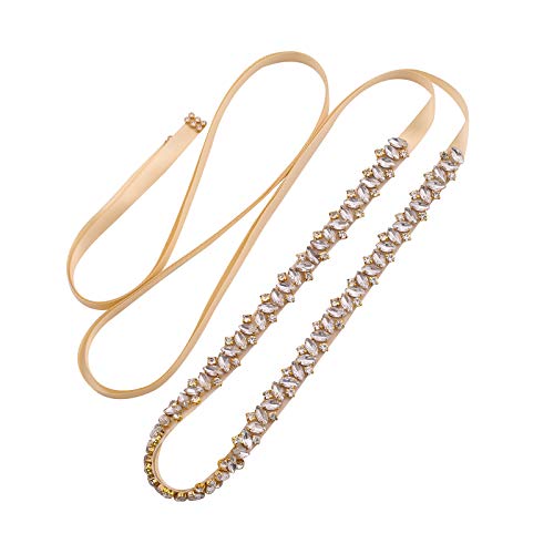 Thin Bridal Belt Sash with Pearls Rhinestones Shiny Crystal Bridesmaid Beads Sash for Wedding Gown