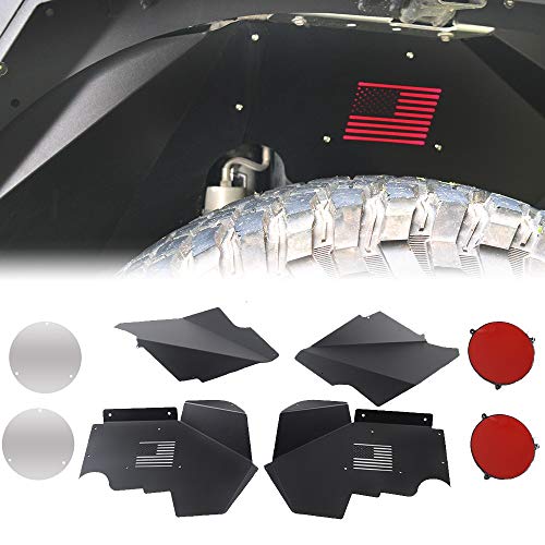 ZGAUTO Front Inner Fender Liner with Light Fits for Jeep Wrangler 2007-2017 JK 4WD wiht US Flag Logo (Lightweight Aluminum,Black)