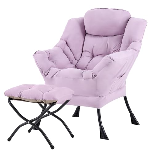 Image of Tiita Lazy Chair with Ottoman, Purple Modern Large Accent Chair, Comfy Leisure Sofa Armchair with Ottoman, Reading Chair with Footrest for Bedroom, Living Room, Dorm Rooms, Purple