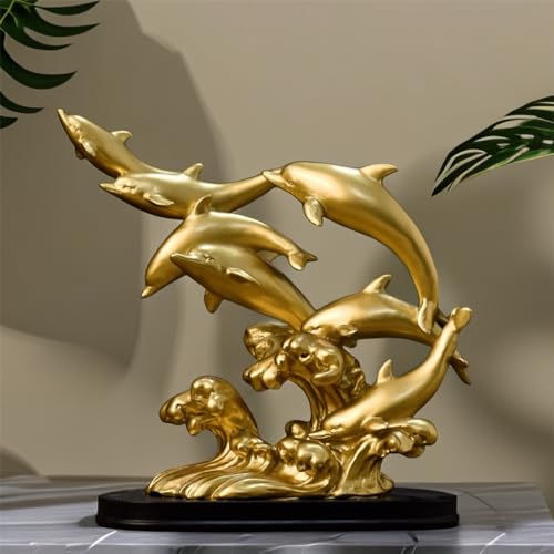 Estatua de Delfín Dorado para Decoración de Hogar miniatura 4