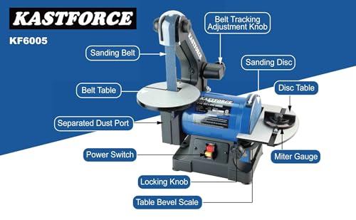 KASTFORCE Professional Belt Disc Sander, 1 inch x 30 inch Belt Sander and 5 inch Disc Sander, Belt Sander for Woodworking with 1/3 HP Low Noise Induction Brushless Motor, Zirconia Abrasive, KF6005