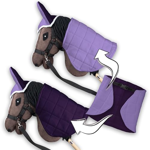 Miniatura 3 de Skippi Manta Y Orejeras Para Caballo Hobby Horse Lila Y Ciruela, Hobby Horse Accesorios, Manta Reversible Y Orejeras Antimoscas Para Caballo De Palo, Hobby Horsing