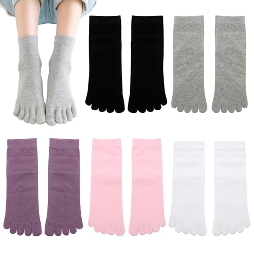 Soleeya 5 Paires Chaussettes Doigts de Pieds Femme Coton de Sport EU 35-39, Doux et Respirantes Chaussettes Orteils Séparés Femme en Coton de Course Baskets (B)
