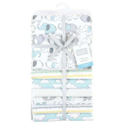 Image of Hudson Baby Unisex Baby Cotton Flannel Receiving Blankets Bundle, Neutral New Elephant, One Size