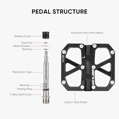 Pédale de vélo de route 3 roulements axe Ti carbone antidérapante - 2