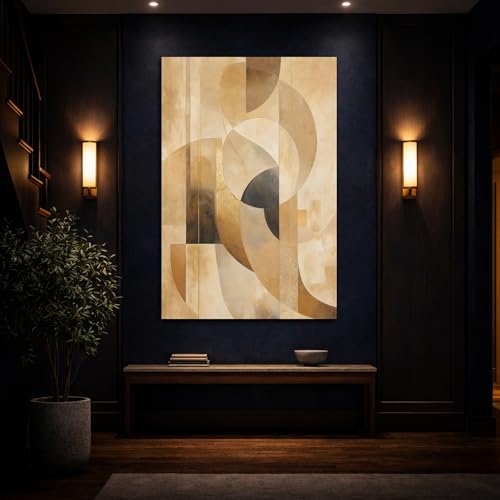Tableau abstrait marron et or de qualité premium avec chassis de 3 cm - 4