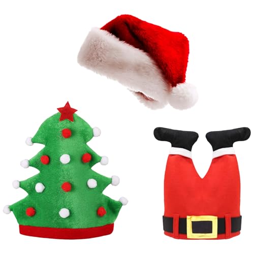 AYNKH Lustige Weihnachtsmützen 3er Set - Weihnachtsbaum-Muster + Rote...