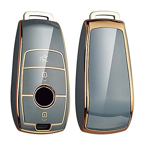 HIBEYO Smart Car Key TPU Case Fits Green Gold 3 Protective Key Case Cover for Mercedes Class E S A CLA GLA GLE GLC GLK AMG Key Box Remote Key Case (Blue/Gold) Cover