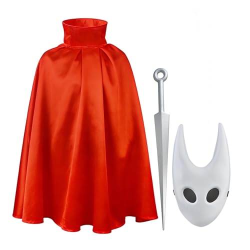 Lanmachoice 3 PCS Knight Mask with Needle Prop Sword and Red Satin Cloak Halloween Costume Cosplay Outfit Set for Adults Costume Accessory for Party Dress Up Hornets Style