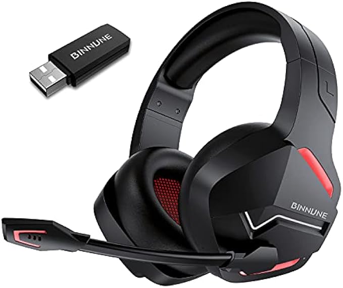 BINNUNE 無線遊戲耳機,附麥克風,適用於 PC PS4 PS5 Playstation 4 5,2.4G 無線藍牙 USB 玩家耳機,附麥克風,適用於筆記型電腦