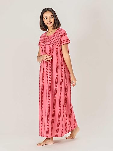 Image of Evolove Women's Cotton Long Maxi Night Gown Nighty Dress with Pocket & Stylish Button, Super Soft Comfortable (LNG-Button)