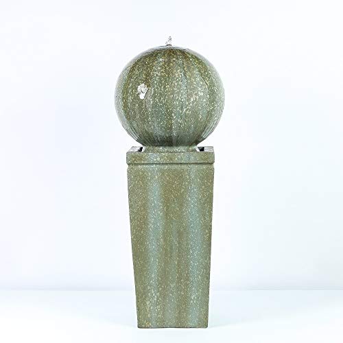 Ukn Stone And Finish Sphere On Pillar 34.5In. H Fountain Green Grey Modern Contemporary #TOP3