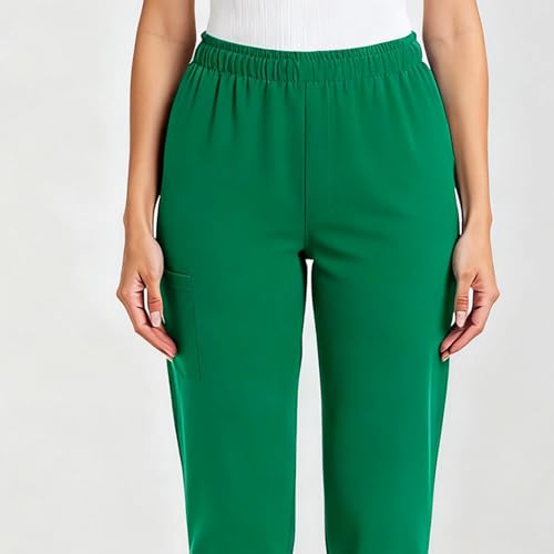 Image of Scrub Pants for Women Drawstring Waist with Straight Leg High Waisted Solid Color Soft Breathable Pants with Pockets