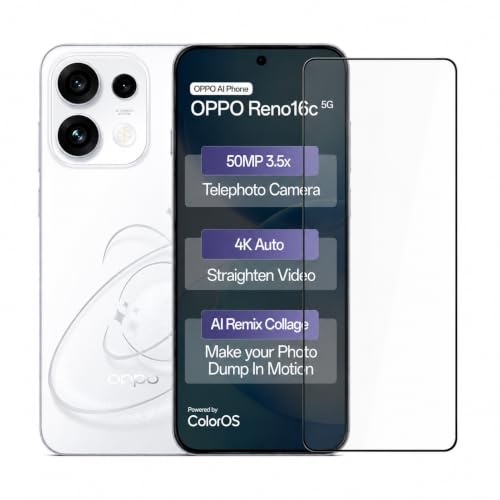Image of Military-Grade Tempered Glass Screen Protector Compatible for Oppo Reno16c 5G with Edge to Edge Coverage and Easy Self Installation Kit (Oppo Reno16c)