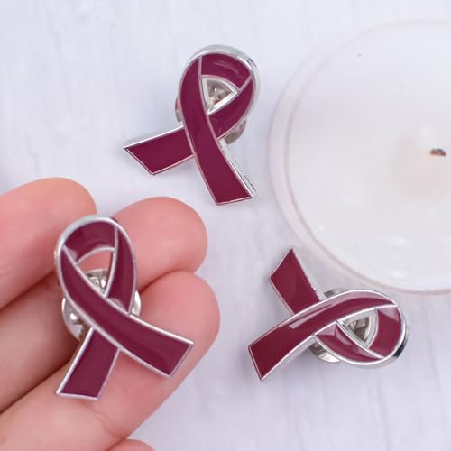Image of WANDIC 50 PCS Burgundy Multiple Myeloma Awareness Ribbon Pins, Silver Back Sickle Cell Anemia Awareness Ribbon Brooche for Charitable Fundraising,2.5cm*2cm