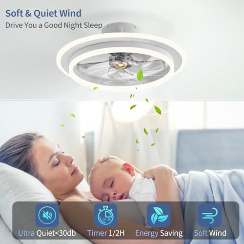 POWPOL Ceiling Fans with Lights and Remote,Reversible Modern Flush Mount Low Profile Ceiling Fan Dimmable LED 6 Speeds 50CM Timing Ceiling Fan Light for Bedroom - Image 5