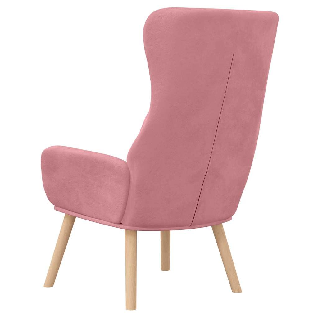 Sillón relax de terciopelo rosa, 70 x 77 x 98 cm, con patas de madera de goma, cómodo sillón lounge para salón y dormitorio, cómodo sillón de lectura con capacidad de carga de 110 kg