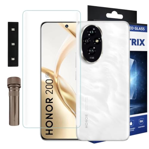 Image of Premium Curved UV Tempered Glass Screen Protector for Honor 200 | Transparent | Pack of 1 | Full Screen Coverage with UV Installation Kit
