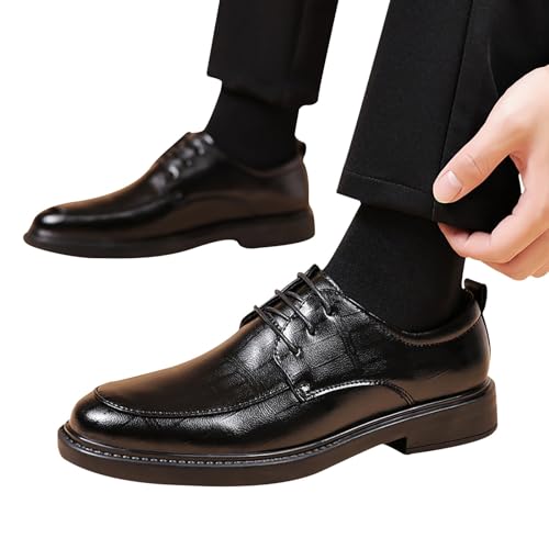 Zapatos Oxford para hombre en piel sintética texturizada con cordones para trajes de negocios 4