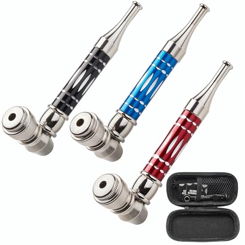 3Pack 4.3" Long Metal Lay Flat Tobacco Pipe With Cleaner Tamper Tool Black Bag