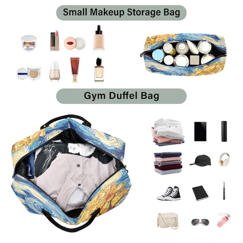 Weekender Bags Travel Duffel Gym Bag Yellow Tree Van Gogh Style Carry on Overnight Tote Bag with Toiletry Bag for Airplane Travel Trip Gym Yoga4