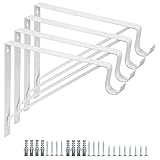Holdware 4 Pack Heavy Duty Closet Rod Brackets Holder 10.8 x 10.8 x 1 Inch, White Closet Rod Shelf Support Hooks Wall Mounted Shelf and Rod Support Brackets with Screws (275 x 275 x 25mm - D x H x W)