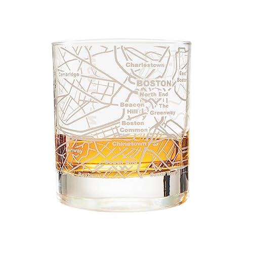 Greenline Goods Whiskey Glasses - 10 Oz Tumbler for Boston Lovers (Single Glass) - Etched with Boston Map - Old Fashioned Rocks Glass