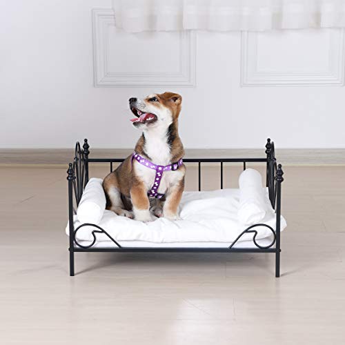 Babyland Bed For Dog, Pet Couch Bed With Metal Frame And Detached White Velvet Cushion With 2 Pillow For Small Pet #TOP3