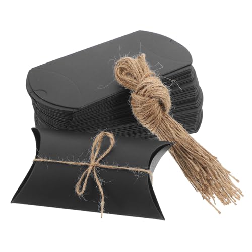 ABOOFAN Cajas De 50 Piezas Caja De Almohada Mini Cajas Para Golosinas Obsequios De Fiesta y Embalaje Fiesta De Agradecimiento De Graduación Pequeñas Cajas De Almohadas Negro Papel