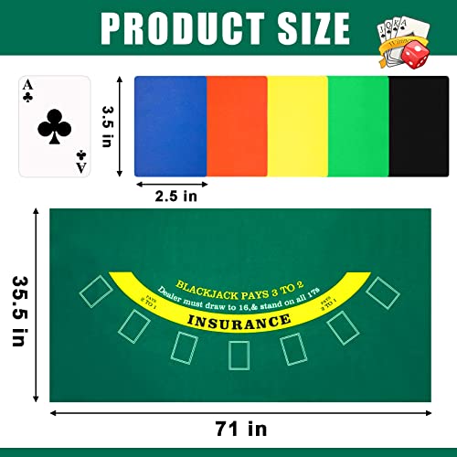 Aoriher Blackjack Game Combo Set, Include Blackjack Layout Felt,Shoe 6 Deck Automatic Card Shuffler Discard Holder Trays and 10 Cut Cards for Casino, Party Night(Green)