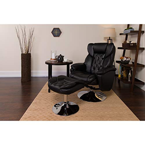 Flash Furniture Wills Transitional Multi-Position Recliner And Ottoman With Chrome Base In Black Leathersoft #TOP1