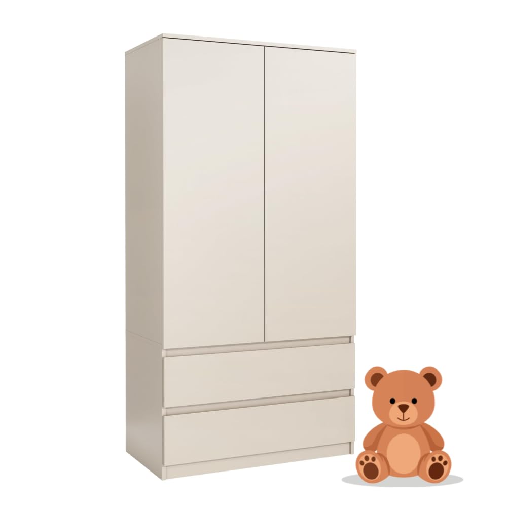 meble masztalerz Armario para Niños 90 cm, 2 Cajones, Cachemira | Armario Dormitorio 90 x 180 x 50 cm Ropero Moderno, Mueble de Almacenamiento, Guardarropa