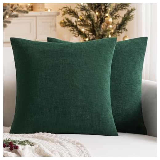 MIULEE Dark Green Couch Pillow Covers 18x18 Inch, Set of 2 Soft Chenille Decorative Square Throw Pillow Covers Christmas Farmhouse for Sofa Living Room Bed