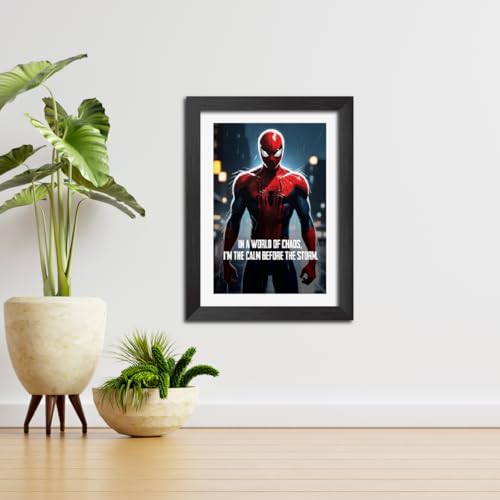 Image of TenorArts Spiderman Poster with Quotes Comics Photo Frame Painting With Black Wooden Textures (12inches x 9inches)