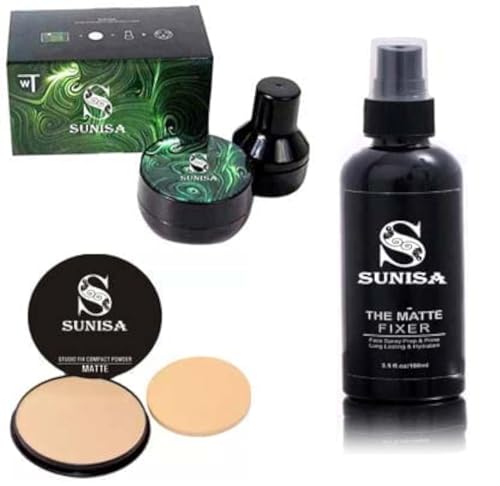 SUNISA Bb And Cc Cream Full Coverage Foundation For All Skin Type With Mushroom Head Air Cushion 20G And 1 The Matte Fixer With 1 Studio Fix Compact Powder- (Pack Of 3)