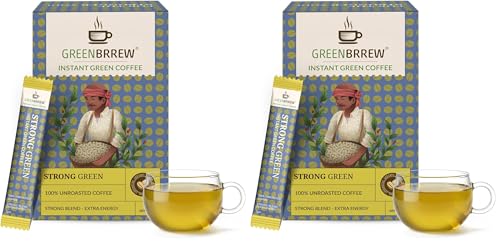 Image of Greenbrrew Instant Strong Green Coffee Powder - 60g | Weight Managment & Metabolism Support Drink | Antioxidant Rich Green Coffee from Unroasted Beans | Detox Coffee | Easy Mix Sachets | 20 Sachets