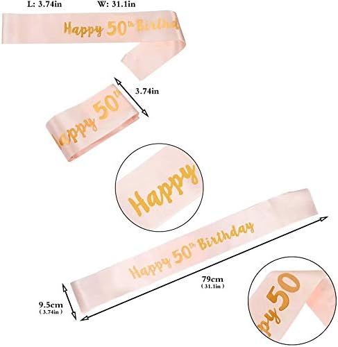 Bohoman Rose Gold Happy 50th Birthday Sash and 50 Birthday Tiara Rhinestone Crown Headband for 50 Birthday Gift Party Accessories 50th Birthday Decoration Girls Women