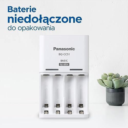 Ładowarka Panasonic eneloop Basic do 2 lub 4 akumulatorów AA/AAA Ni-MH z 2 wskaźnikami LED i 6 funkcjami bezpieczeństwa, niebieski