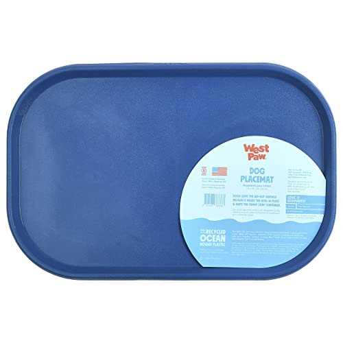 West Paw Seaflex Doggie Placemat – Less Mess Placemats For Dogs, Cats, Pets For Quiet Feeding – Eco-Friendly – Dishwasher Safe, Non-Toxic, Non-Slip – Raised Edges To Hold Dog Bowls, Marine #TOP23