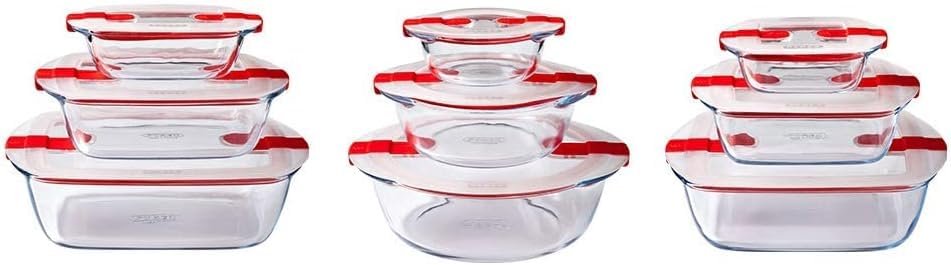 Pyrex Cook & Heat - Lot de 9 Boites - Tailles et Formes Différentes - Verre Borosilicate -...