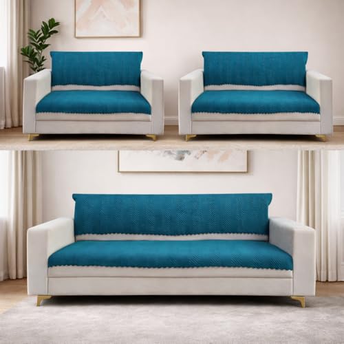 Image of Homerz Premium Velvet Sofa Cover Panel | Soft & Velvety Fabric | Rich Vibrant Colours | Sofa Protector for Living Room (Teal, 7 (3+2=2) Seater, Seat Cover with Backrest)
