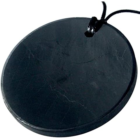 Heka Naturals Shungite Crystal Necklace Pendant | Healing Crystals & Chakra Necklace - Gemstone Accessory for Men & Women - Spiritual and Joyous Gifts (Small Circle) Cover