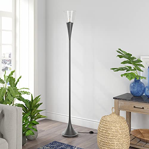 Henn&Hart Traditional Metal Torchiere Floor Lamp in Aged Steel